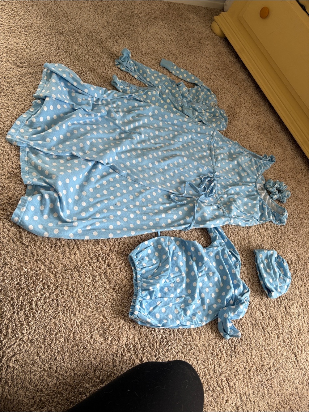 Baby be mine labor gown, newborn onesie and hat, and footie pajamas 3-6 month